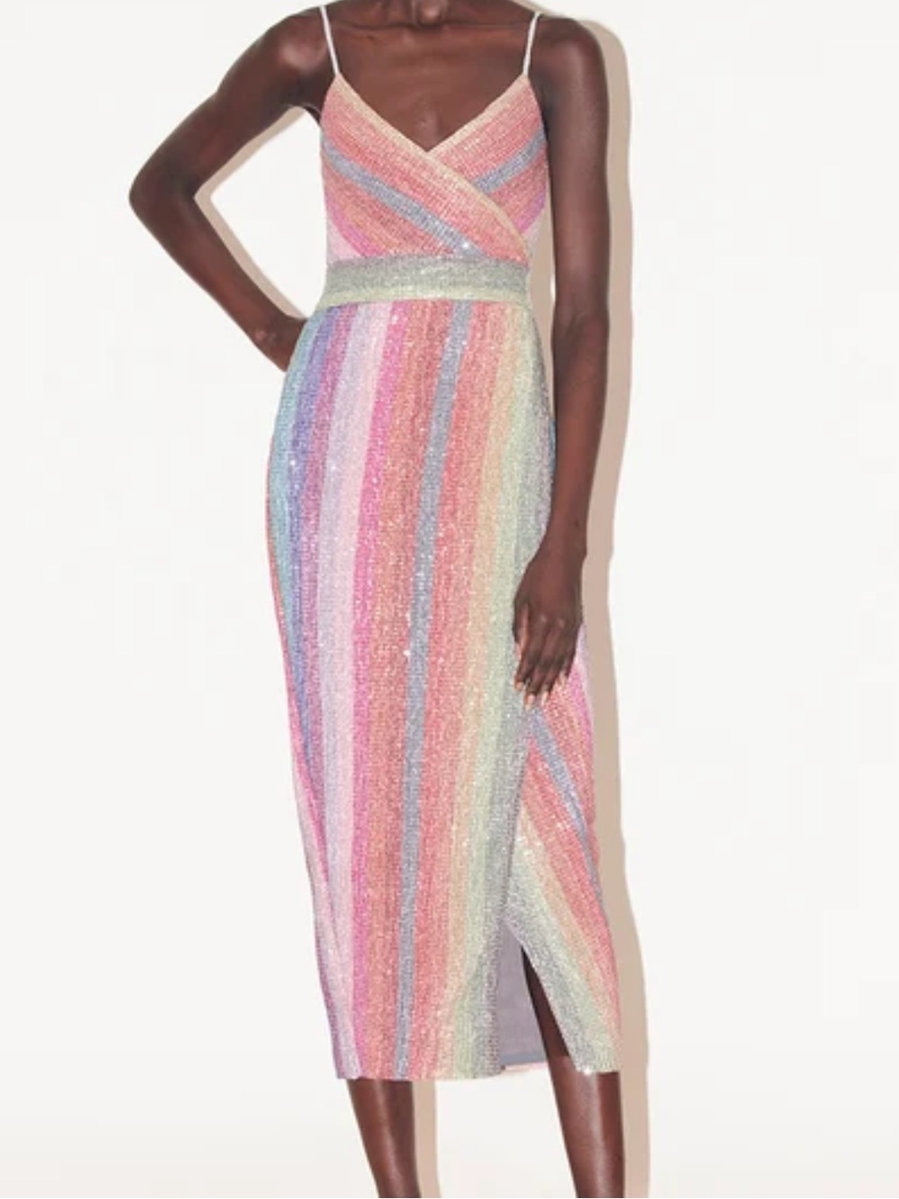 SAYLOR Glittered Pastel Rainbow Midi Dress - Pink, Blue, Purple, Green